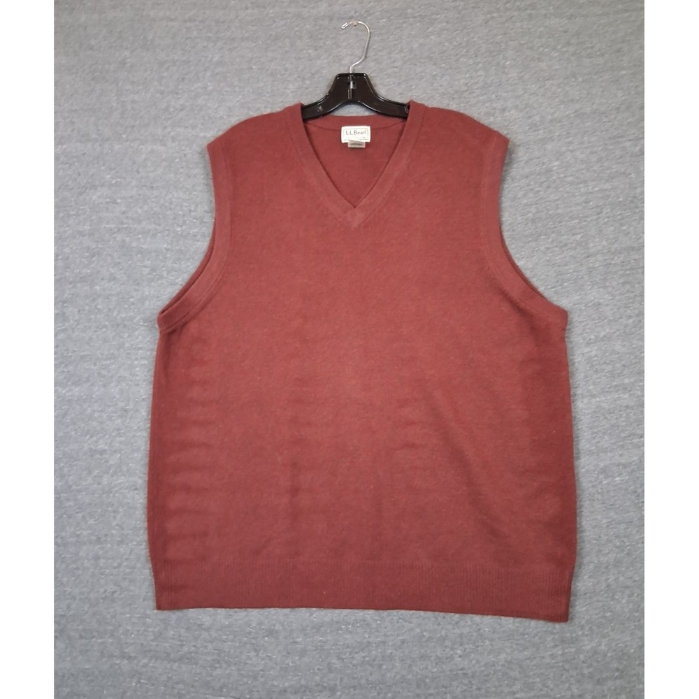 LL Bean Mens Sweater XL Red 100% Lambswool Vest Cabincore Academia Preppy 264791